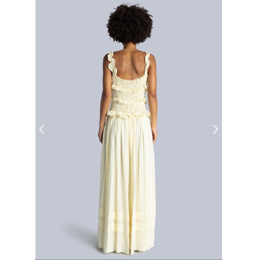 Esthe Cream Smocked Ruffle Maxi Dress Linen Blend Sleeveless Medium Greece - Picture 4 of 13